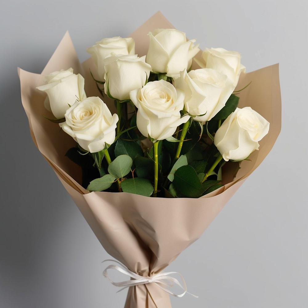 Букет 9 Белых роз Эдлесс Лав в Пущино