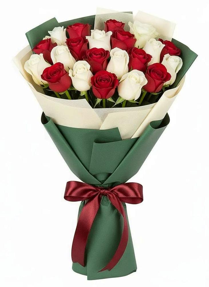 Букет Микс из красных и белых роз в Пущино