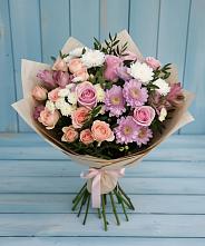 Букет цветов из:  Хризантемы, Розы и Альстромерии в Пущино