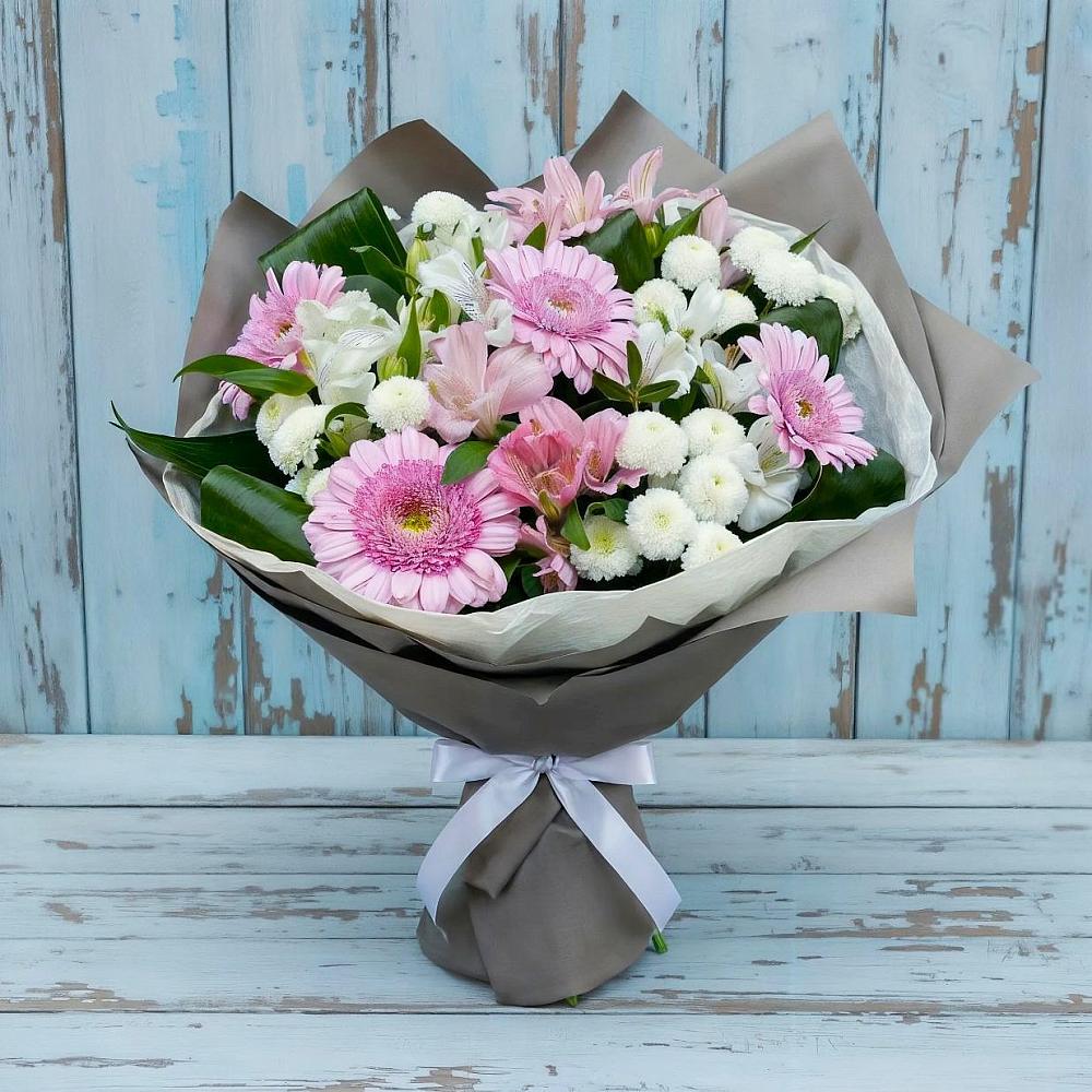 Букет цветов из: Герберы, Альстромерии и Хризантемы в Пущино