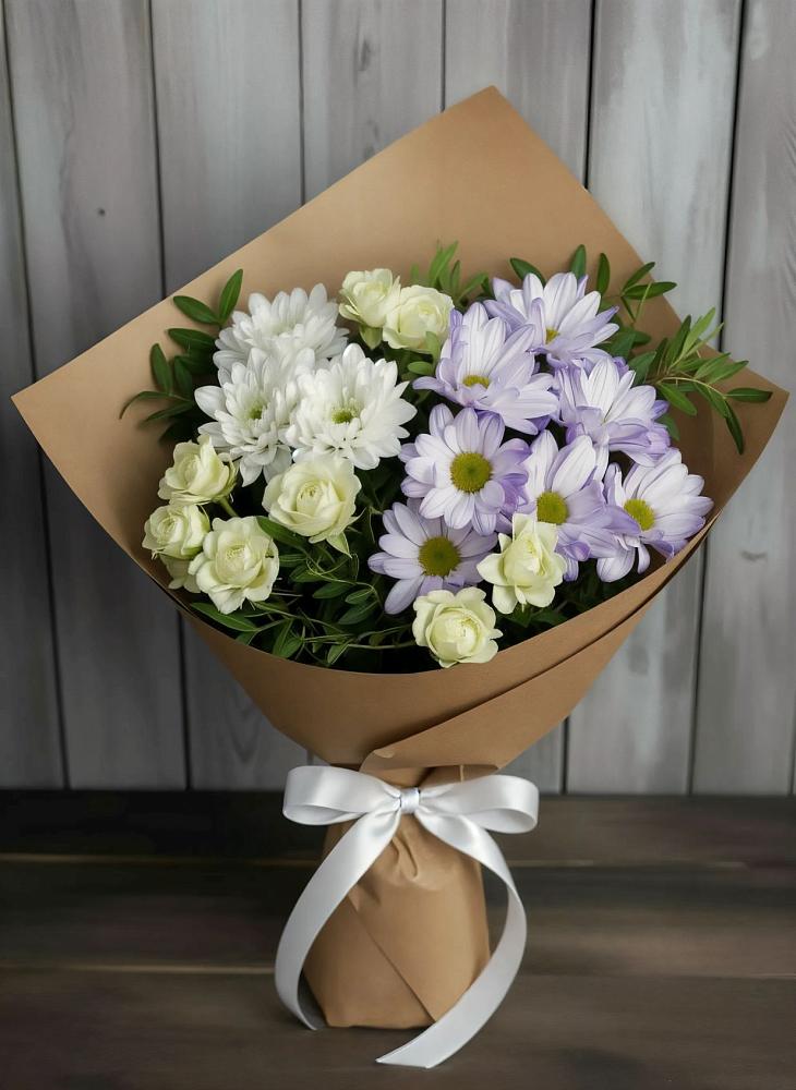 Букет цветов из: Хризантемы и Розы в Пущино
